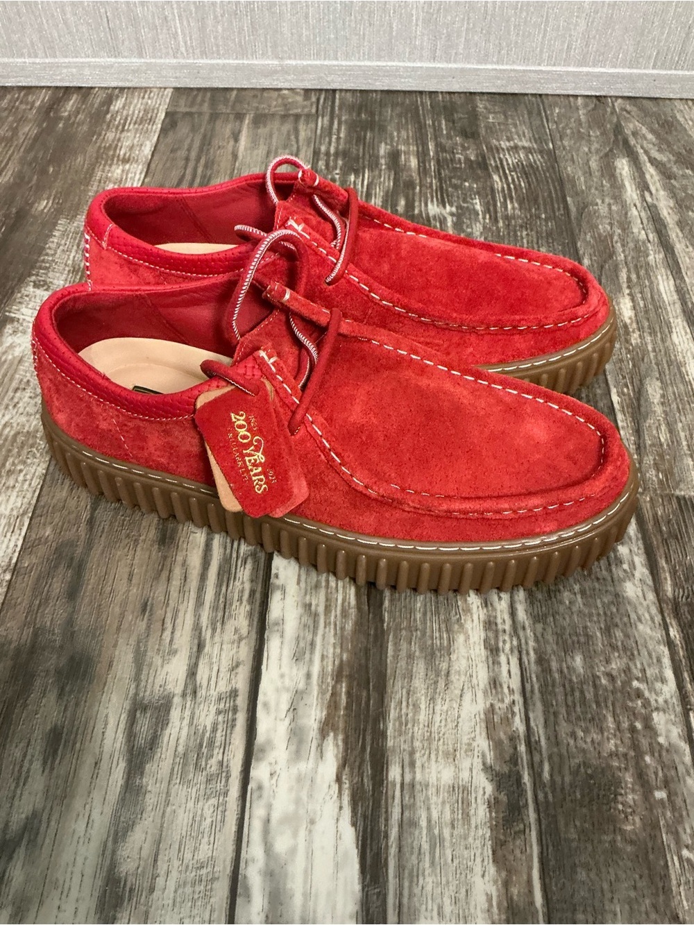 NWOB Clark’s 200 Aniversary Edition Red Suede Men's Casual Creeper Shoes Size 10 - Picture 8 of 16
